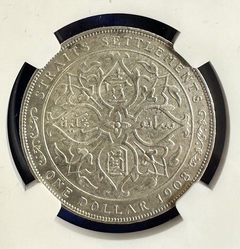 1908 Straits Settlements Dollar S$1 NGC AU Details Cleaned King Edward VII Silv - Picture 5 of 5