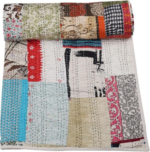 Handmade Vintage Silk Patchwork Kantha Quilt Indian Sari Silk Patola Throw - Picture 19 of 62