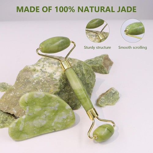 Kit de masaje facial juego de rodillos de jade y raspadores Gua Sha masaje facial antienvejecimiento - Imagen 4 de 5