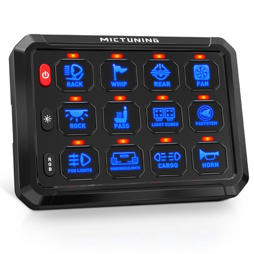 MICTUNING P1S 12 Gang Switch Panel RGB LED Light Bar Relay System Marine 12/24V - Picture 10 of 24