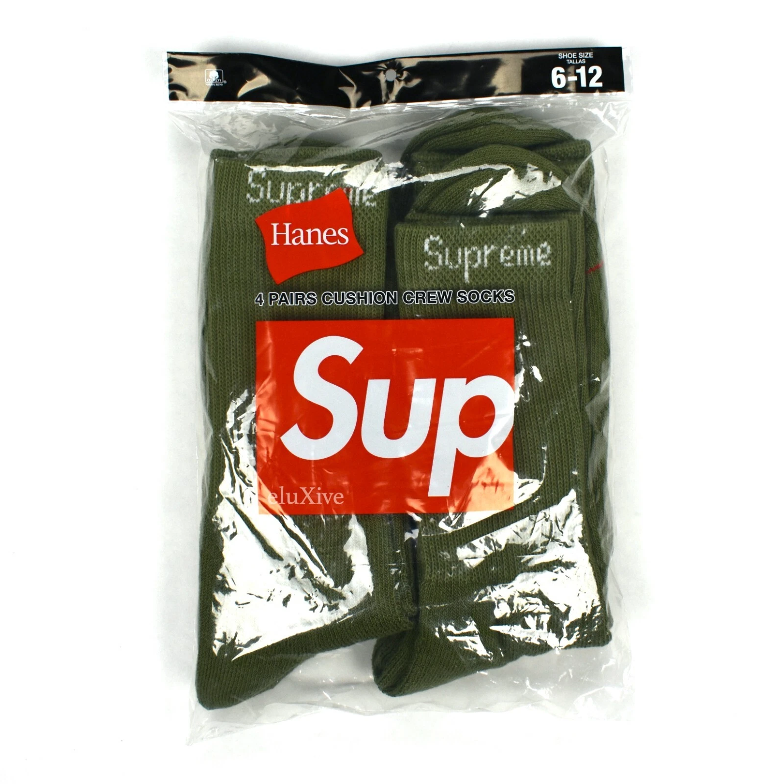 Chaussettes d'équipage en tricot logo Supreme Olive DS SS22 scellées neuves avec étiquettes pack de 4 hommes 6 12 AUTHENTIQUES