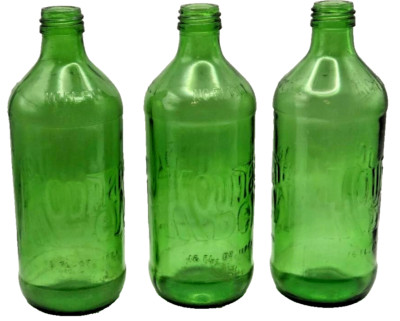 Vintage Mountain Dew 16 oz Glass Bottles Soda Pop Green Glass lot of 3