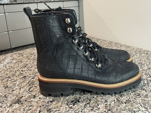 Marc Fisher Izzie 2 Leather Combat Alligator Print Lace Up Boots Size 8M - Picture 4 of 11