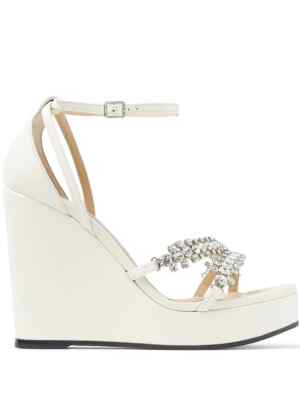 サンダル・ミュール JIMMY CHOO Women Sandals 92962 BING65SAT 91630 WHITE NWB Jimmy Choo Bing White Crystal Embellished Wedge Sandals