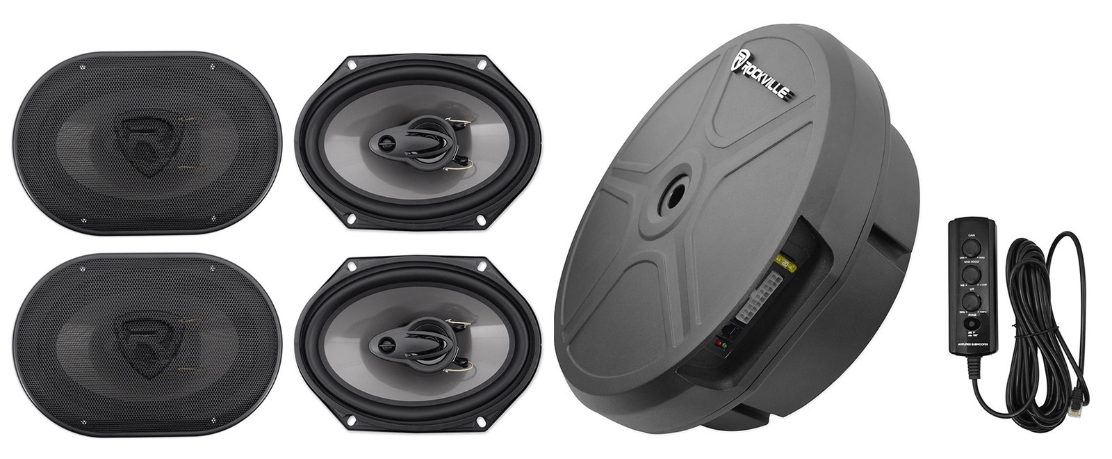 4 Автомобильные колонки Rockville RV683A 6x8 Скрытый сабвуфер с питанием от запасного колеса 4069000₽