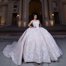 Light Pink Quinceanera Dresses Ball Gown Applique Lace Off the Shoulder Prom