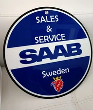 Saab advertising sign...~12 in diameter .. FREE shipping on any 8+ signs