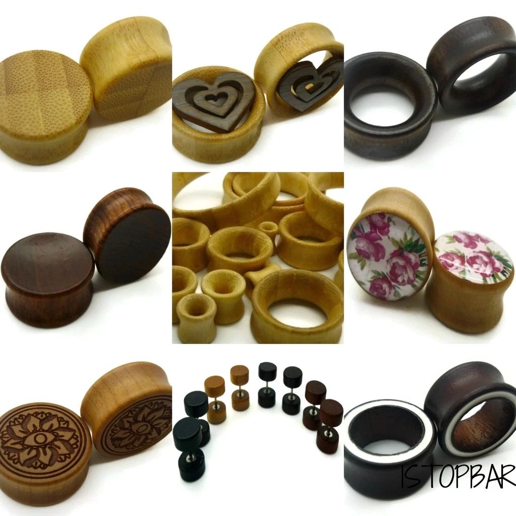 Wooden Double Flare Ear Plugs / Tunnels – Lobe Stretchers, Tapers Earring, Assorted Sizes