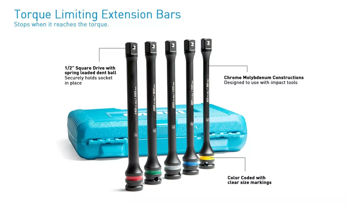 Wheel Lug Nut TORQUE LIMITER EXTENSION BAR SET Limiting Sticks Kit Impact Wrech