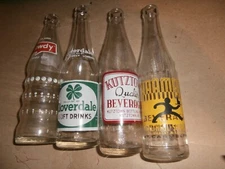 4 Vintage Soda Bottles Howdy Cloverdale Kutztown PA Beverages Kramer's Mt Carmel