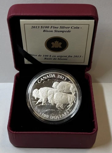 2013 $100 Fine Silver Canadian Bison Stampede Coin In Original Box and COA
