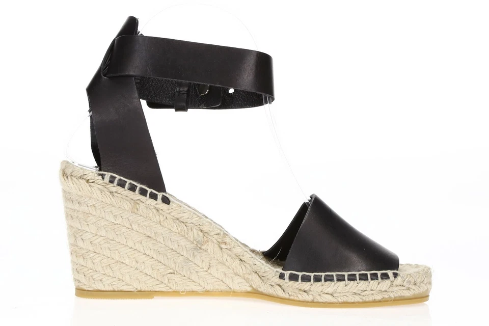 Sandalias alpargata VINCE de cuero negro con correa al tobillo y tacón de cuña talla 39 Foto 4 de 4