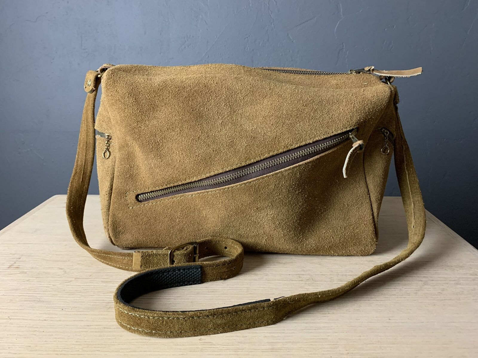 Vintage Suede camera bag purse cross body modern … - image 1