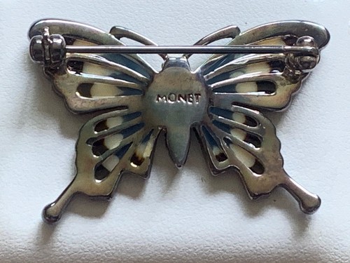 MONET Signed 1.5” Butterfly Brooch Pin Enamel & Rhinestones Good Condition - Picture 2 of 7