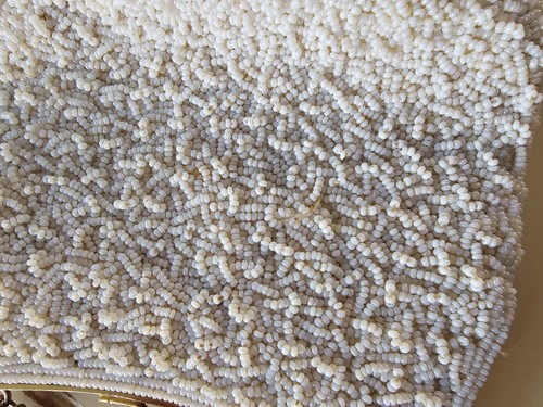 Vintage White Seed Bead Evening Purse Handbag Formalwear Bridal Clutch - Picture 5 of 12