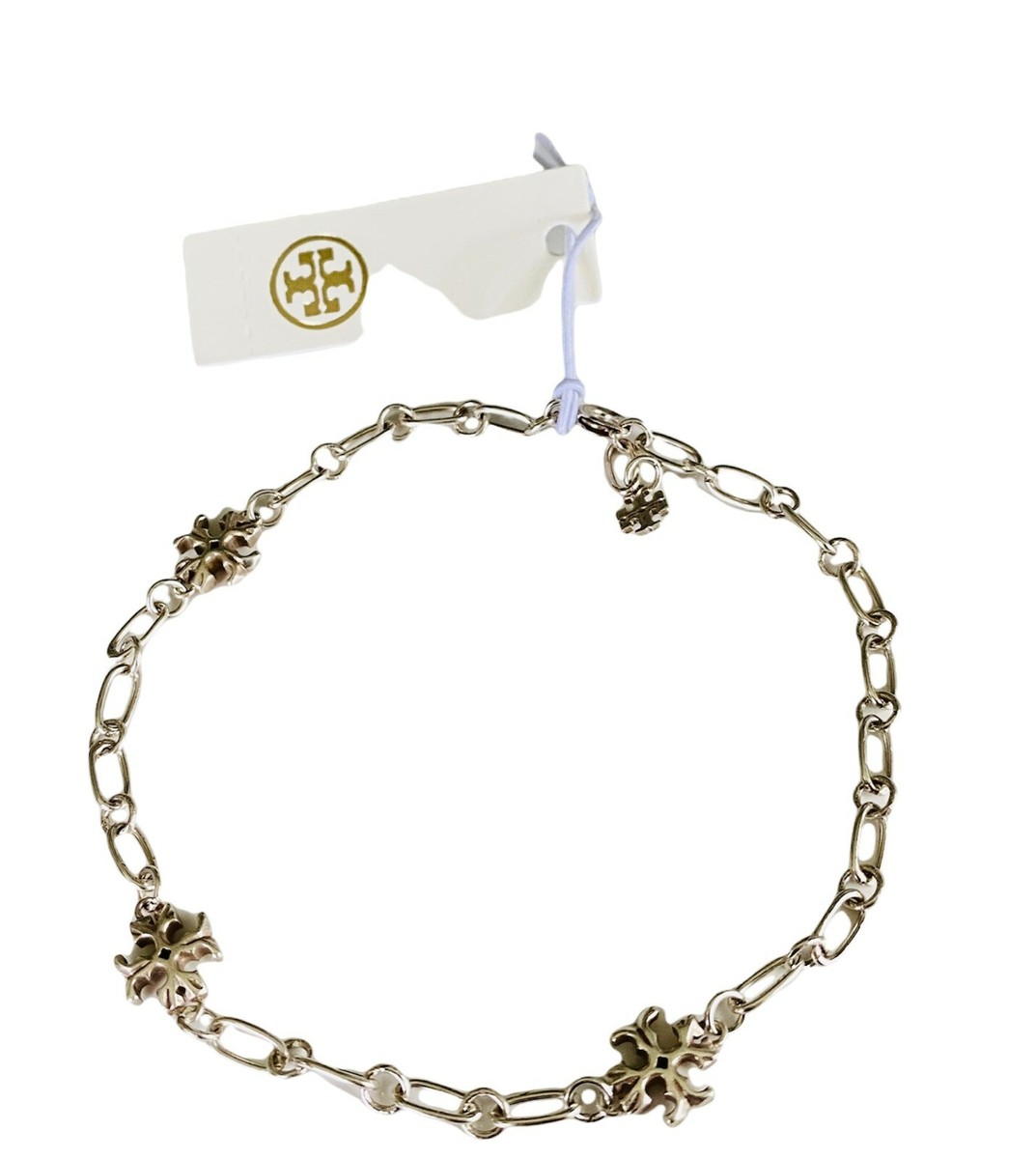“Tory Burch” Roxanne チェーンブレスレット ダブルT AUTH New TORY BURCH Roxanne Chain Logo Bracelet SILVER Tag