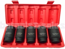 5PC 1/2" DR. FRONT & BACK (METRIC) WHEEL SPINDLE AXLE NUT DEEP IMPACT SOCKET SET