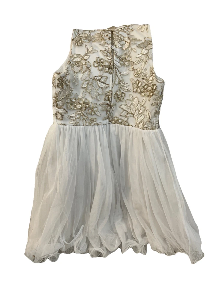 Vestido formal blanco floral de encaje con falda de tul/chaleco de piel sintética talla 8 Foto 4 de 4