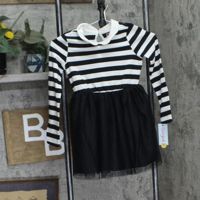 Cat & Jack Girls Long Sleeve Halloween Striped Tulle Dress 90628278 Black S
