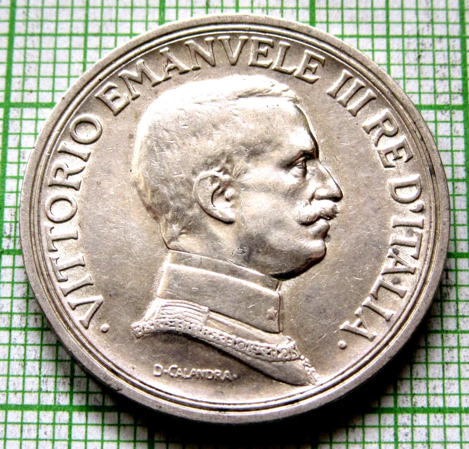 ITALY VITTORIO EMANUELE III 1914 R 2 LIRE, QUADRIGA SILVER High GRADE PATINA - Image 2 of 4