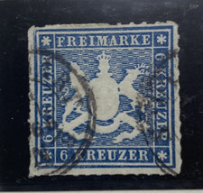 AD W&uuml;rtt. 1865: 6 Kr. aus "Wappen v. W&uuml;rttemberg", Mi 32, gestempelt. (225)