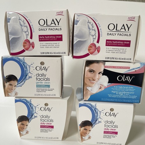 6 Olay Daily Clean 4 In 1 Facial Water Activated Cleansing Cloths 33ct