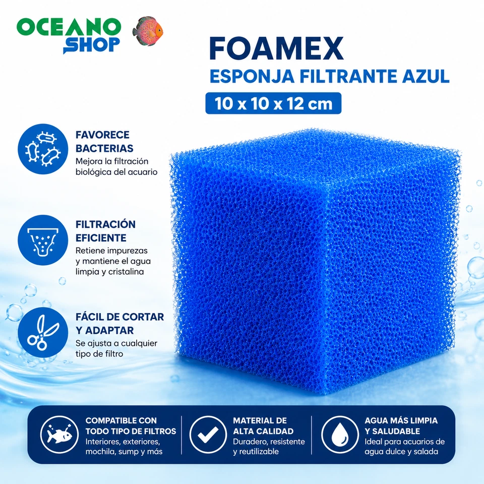 Foamex Esponja 10x10x12 cm Azul para filtro interior exterior mochila filtrante - Imagen 1 de 1