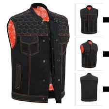 Vintage Black Denim Vest Men's Heavyweight Trucker Jean Vest Classic Biker Vest