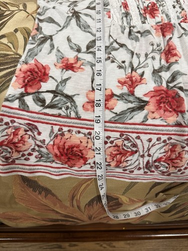 Lucky Brand Top Womens M White Floral Blouse Tie Neck Flutter Sleeve Pullover - Picture 9 of 9