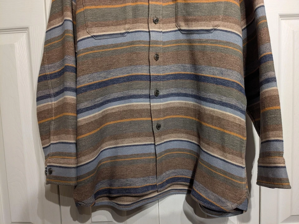 Pendleton Shirt Men M Brown Blue Gray Stripe Button Front Cotton Southwest Thick - Image 3 of 4