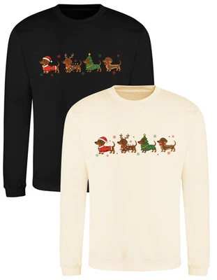AWDIS Christmas Jumper Dachshund Kids Adult Sweatshirt 5 Colours Age 5+ 🎁Xmas Gift UK