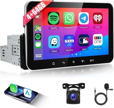 RACRDO Autoradio 4+64GB 1DIN 7 pollici Android 15 con Apple Carplay GPS WIFI MP5 + fotocamera