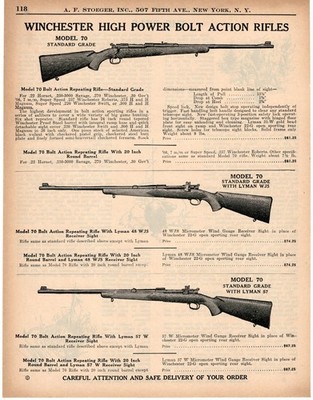 1937 Print Ad of Winchester Rifle Model 70 Standard Grade w Lyman Receiver Sight