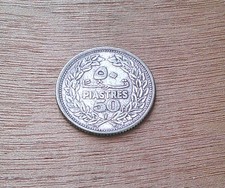 1x Libanon 50 Piastres 1952 Silber