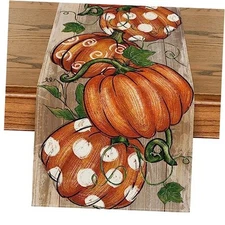  Polka Dot Pumpkins Vine Fall Table Runner, 13" x 72", Table Runner Wood