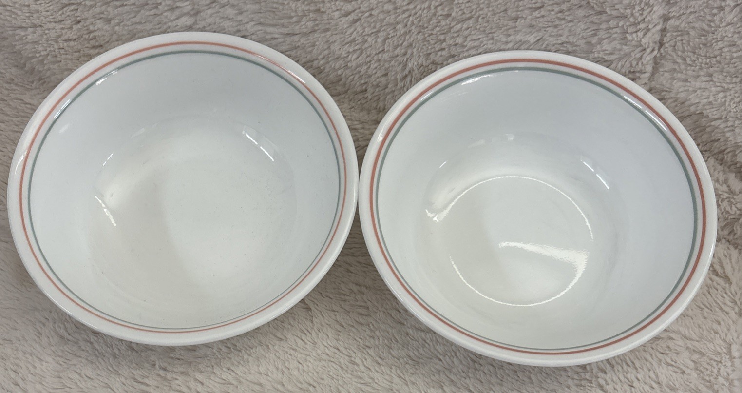 Vintage Corelle Peach Floral Cereal Bowls Set of 2 with Green Lines