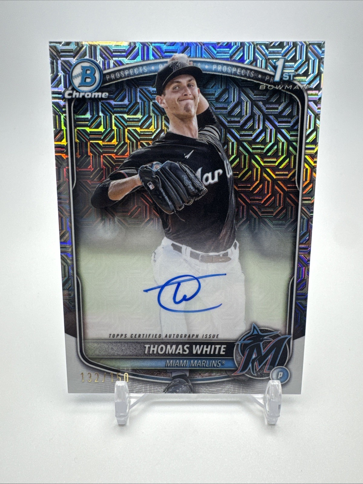 2025 Bowman Chrome Prospects Thomas White /150 HTA Auto Miami Marlins 1st Bowman