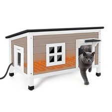 Extra Large Heated Cat House for Outside in Winter, Weatherproof Outdoor Cat