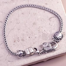 7.75", LAA Trollbeads Sterling Silver 925 wheat Bracelet heart crab leaf charms