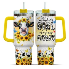 Handle Yellow Modern Simple Cows Glitter Print Cups Butterfly Cup Stainless S...