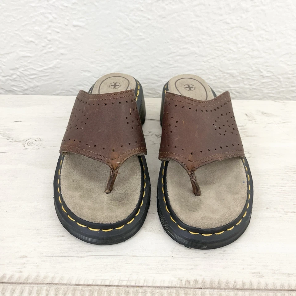 Sandalias de plataforma de cuero Dr. Martens chanclas Y2K años 90 marrón talla 6 Foto 3 de 4