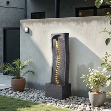 Outdoor Water Fountain Rock Base 38.58" Garden Waterfall Indoor Decor LED Light
