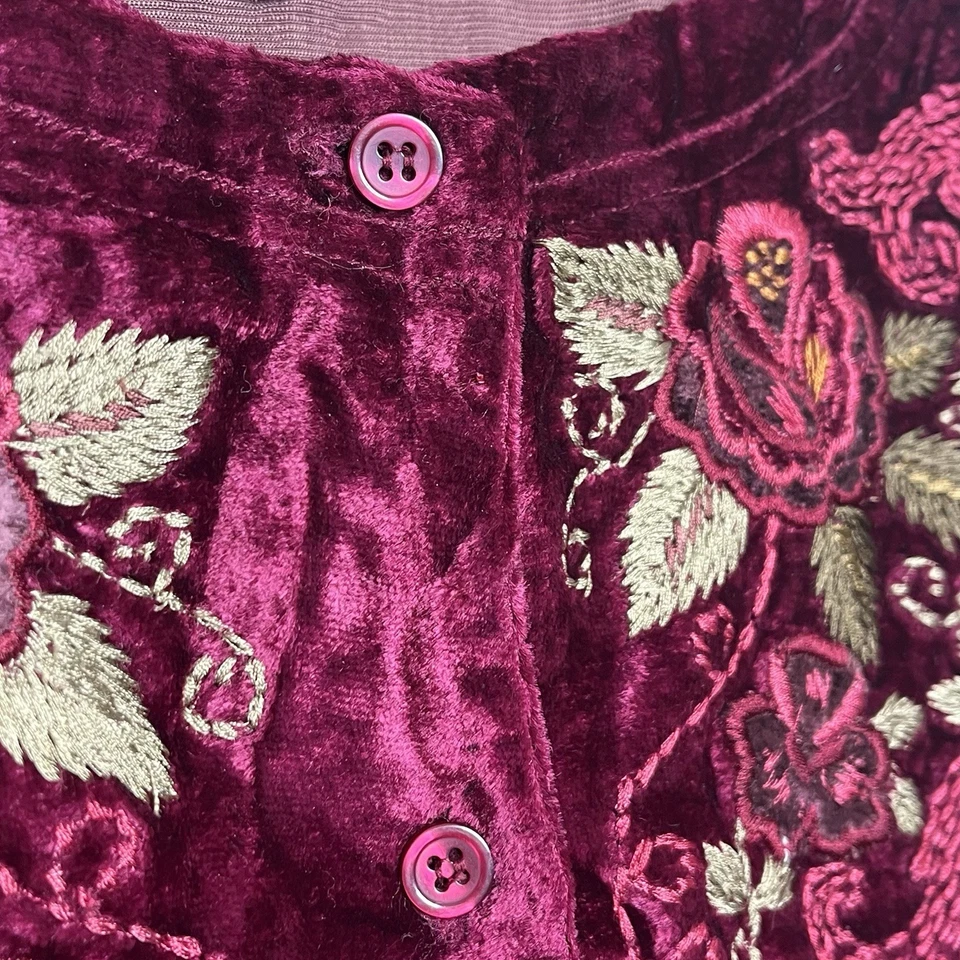 Top de terciopelo aplastado bordado vintage borgoña para mujer L Whimsigoth Y2K juntos Foto 4 de 4