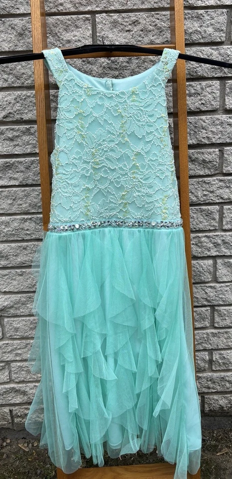 Vestido tutú de encaje sin palabras como nuevo usado talla 8/10 con lentejuelas corbata súper lindo para niñas Foto 3 de 4