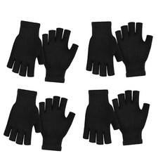 4 Pairs Fingerless Winter Gloves Typing Half Finger One Size, Black