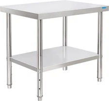 Stainless Steel Table for Prep & Work with Undershelf 24 x 30 Inches NSF Meta...