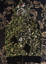 A Bathing Ape BAPE Men s M Green Camo Full Zip Shark Fleece Hoodie