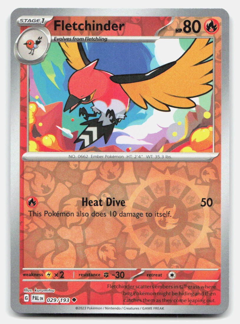 Fletchinder 029/193 Uncommon Paldea Evolved Pokemon Reverse Holo NM