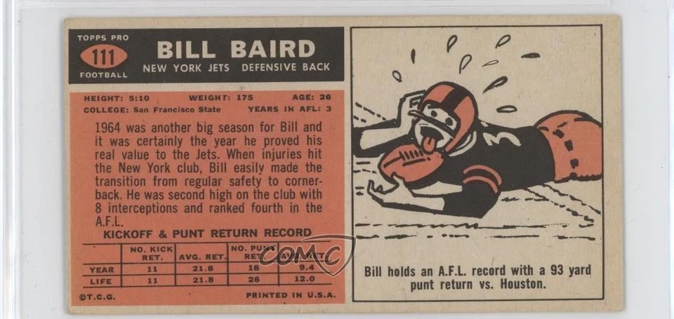 1965 Topps Bill Baird #111 Rookie RC - Image 2 of 2