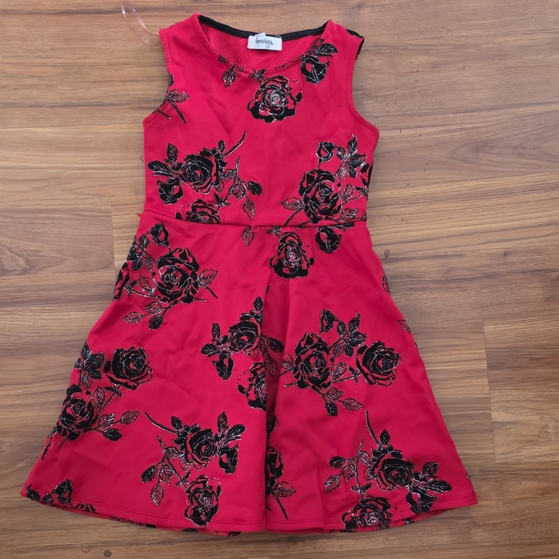 Speechless Girls Red Floral Fit & Flare Sleeveless Knee Length Dress Size 10